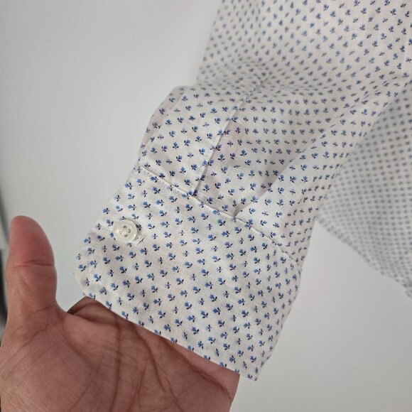 Frank & Eileen White Linen Floral Barry Button-up Shirt w/ Pocket Women's Sz XS - Picture 6 of 11